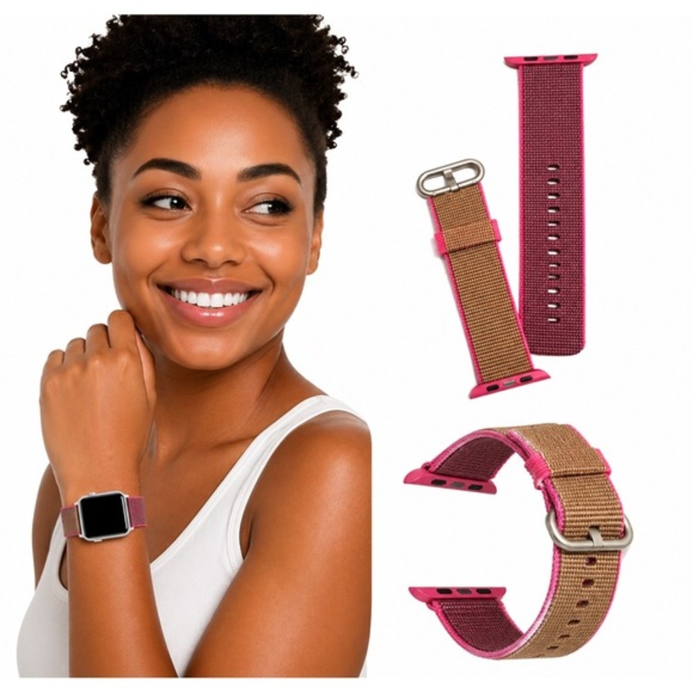 Pink Tan Woven Nylon Watch Band Sport Strap Apple Watch Women 38/40/41mm Chic 16